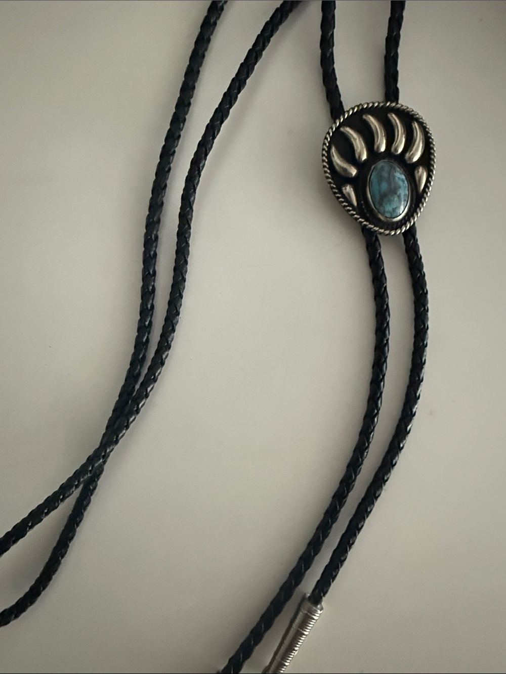 vintage Southwestern bear paw shadowbox bolo tie -Alpaca Mexico